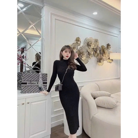 A550- Đầm len quảng châu 5 màu dài chuẩn 110cm chất đẹp