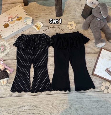 BT1062-Combo 2 quần  loe phối bèo cho bé 8-25kg