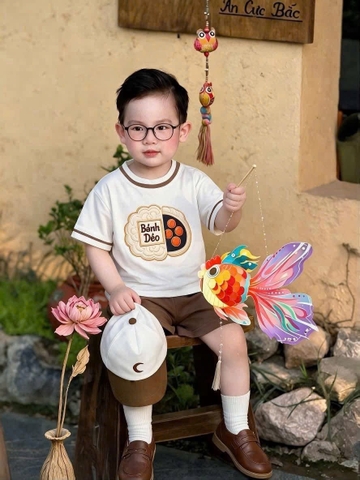 BT1043-- Bộ trung thu dẻo trứng trắng nâu kèm mũ