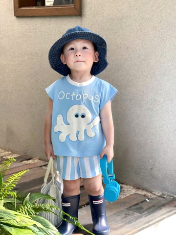 bt572- Bộ bạch tuộc mÀu xanh nhạt chất cotton