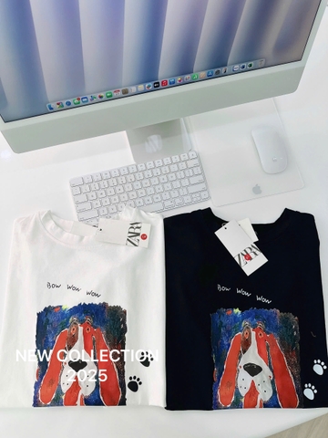 ☘️A180- ÁO PHÔNG ZR CHÓ ĐỎ 2 MÀU ĐEN TRẮNG☘️