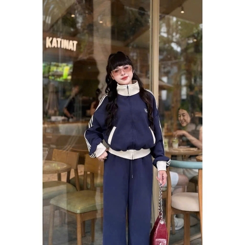 Set780- Bộ nỉ nữ haida xanh than khoá kéo phối cổ cao