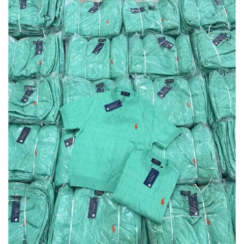 A490-Áo len cộc tay màu xanh Hot Hit mẫu mới 2026 hàng nhà máy đủ tem