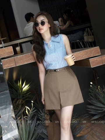 Quan074-Quần váy ngắn xẻ trước 2 màu nâu đen