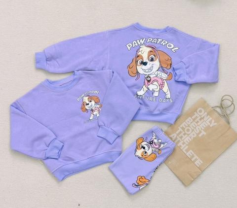 BN130-Bộ nỉ dài tay da cá bé gái màu tím VNXK