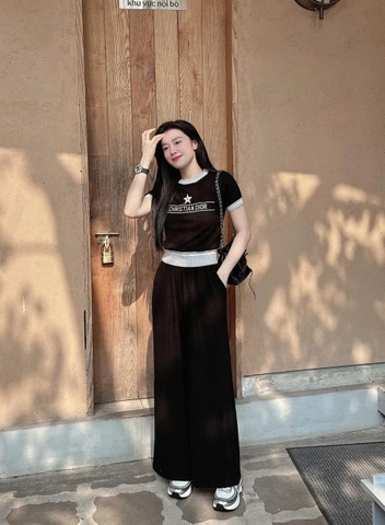 Set333- Set áo len lông thỏ cộc phối quần suông dài