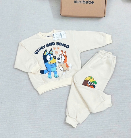 Bn175 (9-26kg) Bộ nỉ thu đông bé trai Cún BLuey màu be VNXK