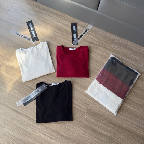 A378-Com bo 3 áo thun díp dài tay cổ kín