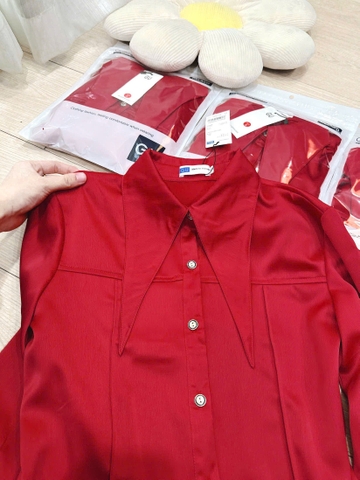 ☘️  A167-ÁO SƠ MI LỤA ĐỎ CỔ DÀI 🌺