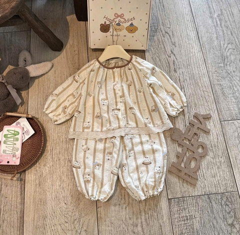 BT1015-Combo 2 bộ pijama dài tay bé gái
