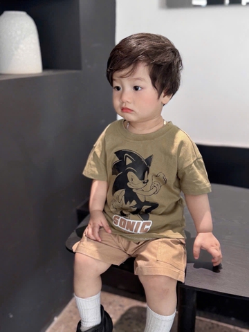 BT50- Bộ SONIC nâu áo cotton quần kaki co giãn