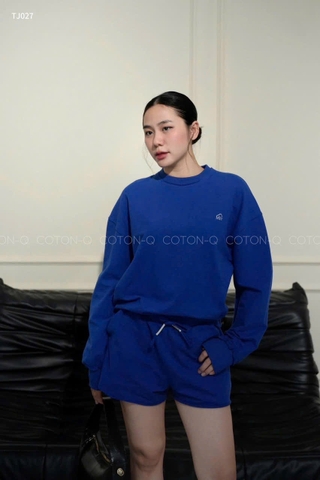 Set725- Set nỉ haida dài tay xanh coban phối quần short