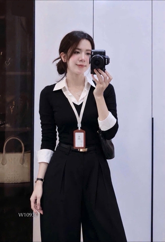 A728- Áo thun díp dài tay phối cổ sơmi