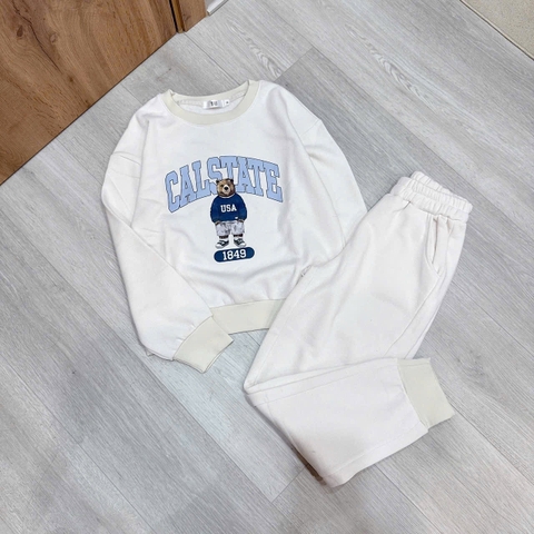 Set837- Bộ trắng nỉ. Bông in GAU  RA,BIT dài tay