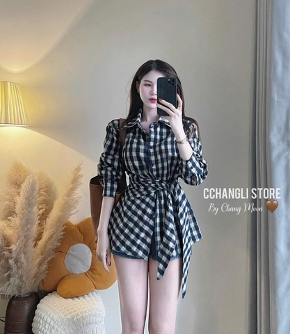 A229- Áo  SƠ MI KẺ BUỘC VẠT  dài tay 2 màu chất thô mềm🌷