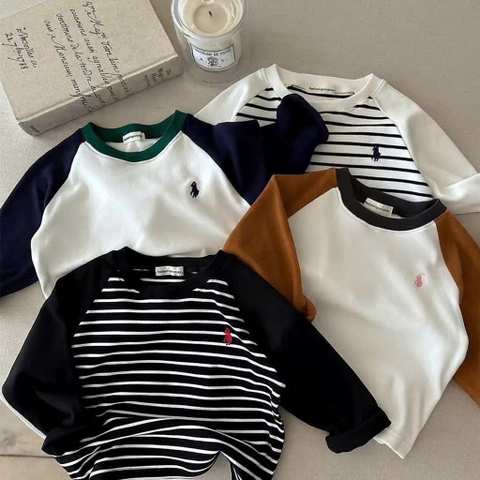 CB397-Combo 4 áo thun dài tay bé trai phối màu