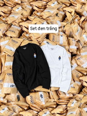 A768- Set 2 áo thun gấu dài tay đen trắng và nâu trắng