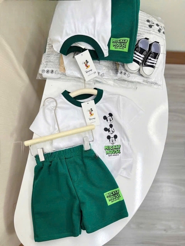 BT287- Bộ MICEY trắng xanh lá áo cotton mix quần cua