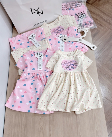 CB305- Combo 2 đầm tim xoè màu hồng bé gái