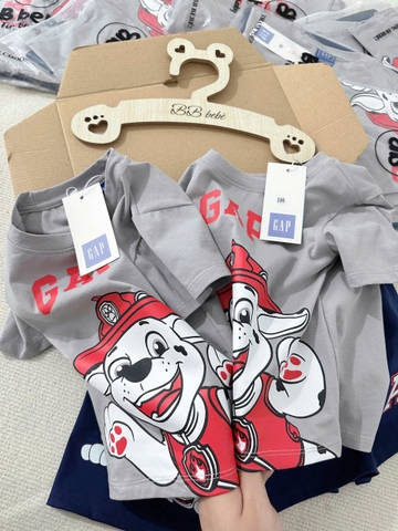 CB211-Bô thun cộc tay bé trai hoạ tiết chó cứu hộ xanh xám