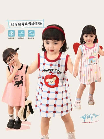 Cb354- Combo 3 đầm balo  danng suong bé gái hoạ tiết chất cotton