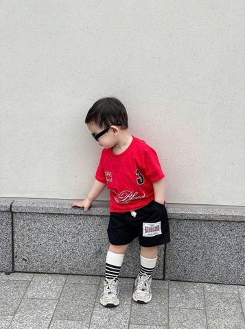 Size đại- BT476- bộ bad số 3 màu đỏ,quần đen bé trai chất cotton mix cua