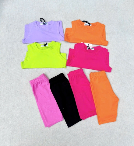 CB246-Combo 4 bộ trơn sắc màu bé gái mix legging chất xip đẹp