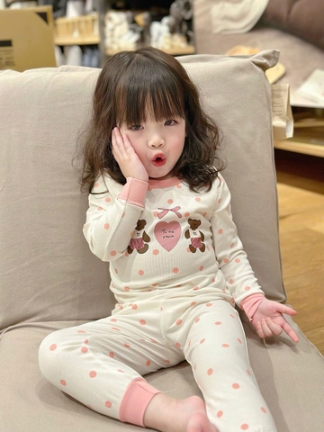 Cb169- (9-26kg) Combo 2 bộ thun díp bé gái Gấu bi VNXK