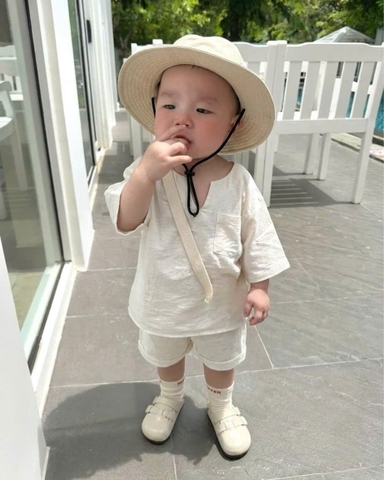 BT949-Bộ đũi trắng linen cộc tay cho bé