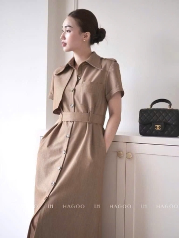 Dam182- Váy midi măngto nâu dáng dài