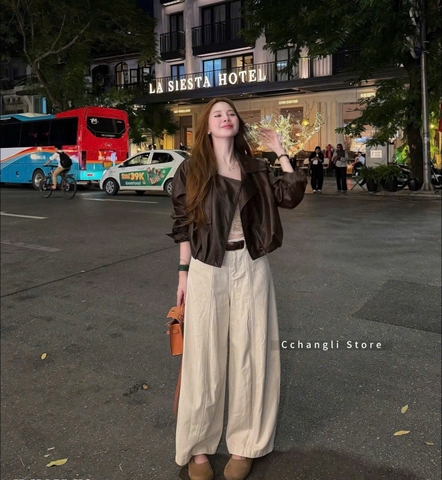 Quan130- Quần jeans suông ống trắng ngà dài 100 cm