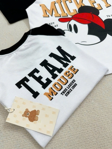 BN112- Bộ cotton MICKEY đen trắng mix quần cua