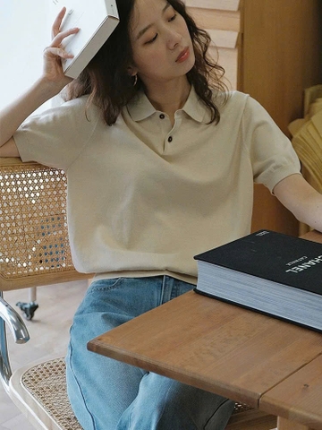 A381-Áo len dệt kim cộc tay cổ bẻ hàng xuất full tem