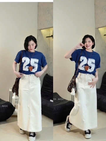 CV010- CHân váy jeans trắng gạo dáng dài 90cm nhà máy full tem