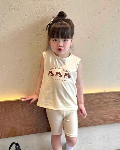 CB311- Combo 3 bộ trắng bi viền đỏ bé gái mix legging chất cotton