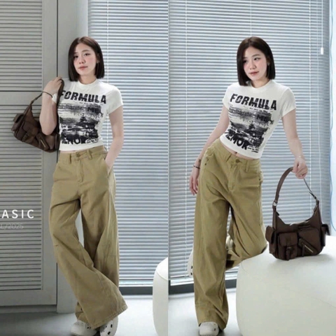 Quan63-quan jeans suông màu nâu cạp khoá ống 40 dài 101-103cm