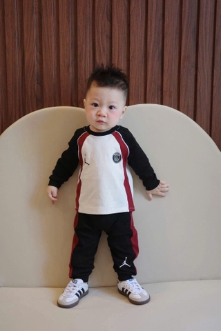 BT684-Bộ phối bé trai 3 màu đen-đỏ-be dài tay bé trai