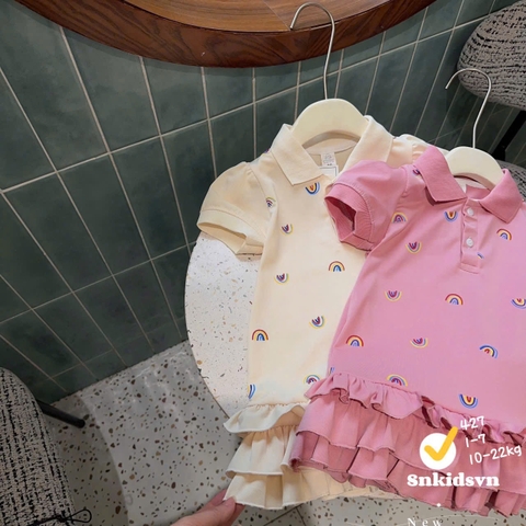 Bt830- Đầm polo xoè đuôi cầu vồng bé gái 2 màu