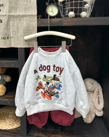 BT748-Bộ nỉ haida bé trai áo xám in phối quần bo ống