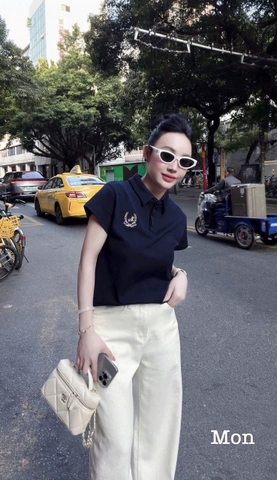 A504-Áo thun polo màu than thêu ngực