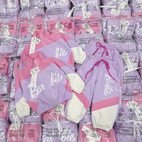 BN110-Bộ gió lót nỉ dài tay bé gái BABIE hồng tím