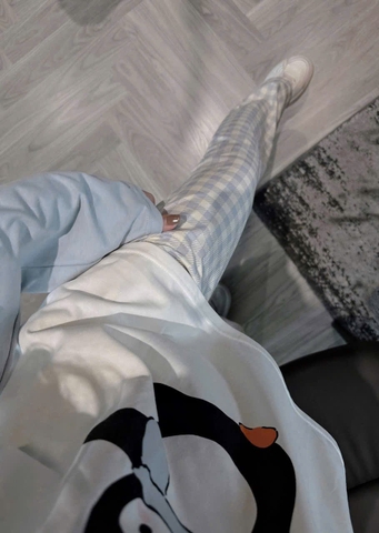 Set81- Set mặc nhà áo cotton chim cánh cụt phối quần suông kẻ