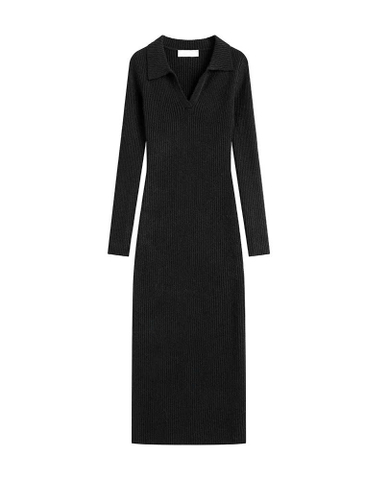 Dam186- đầm len tăm cổ đức 2 màu đen- be dáng dài 110cm