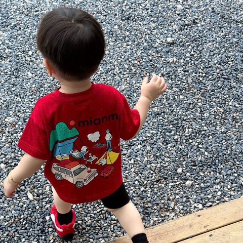 Bt814- Bộ áo thun đỏ cộc Coleman phối quần cộc đen