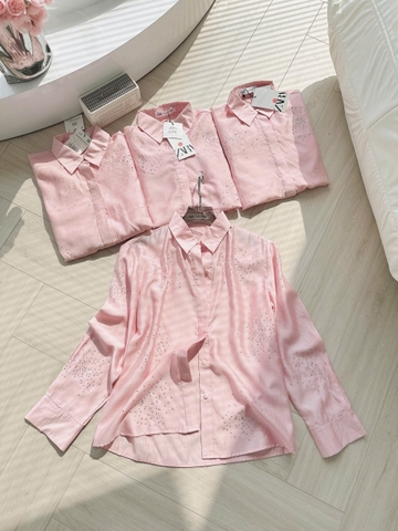 A200-Áo somi thiết kế hồng pastel đính đá