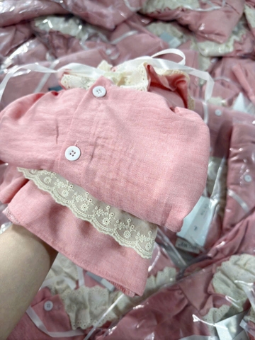 ☘️SET496- Set cộc đũi tằm viền ren màu hồng