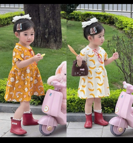 BT897-Combo 2 đầm  bé gái dáng xòe chất cotton mát lịm