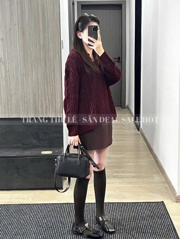 A334-Áo len thừng màu đỏ đô cổ bẻ