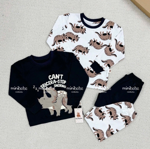 CB299-Combo 2 bộ thun díp dài tay thu đông bé trai khủng long size 9-25kg