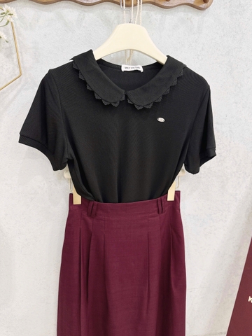 Set728- Set công sở áo tắm cổ ren phối chân váy midi dài